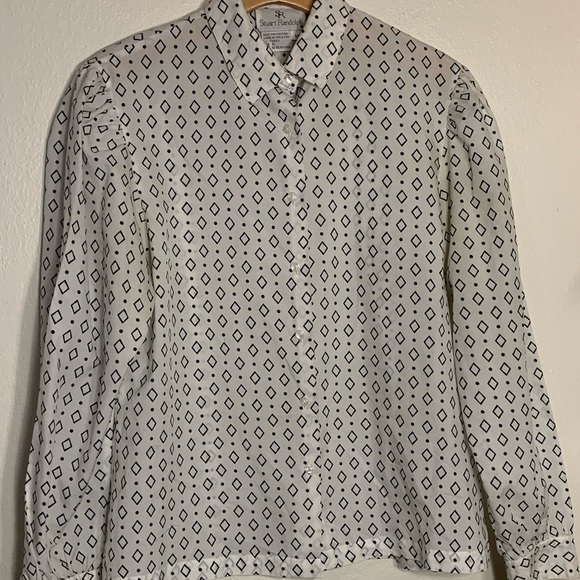 Womens vintage Stuart Randolph sz 10 b&w diamond/polka dot long sleeve shirt - Picture 1 of 5